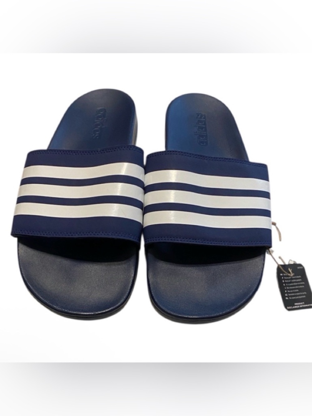 adidas Navy Slide Sandals with White Three-Stripes